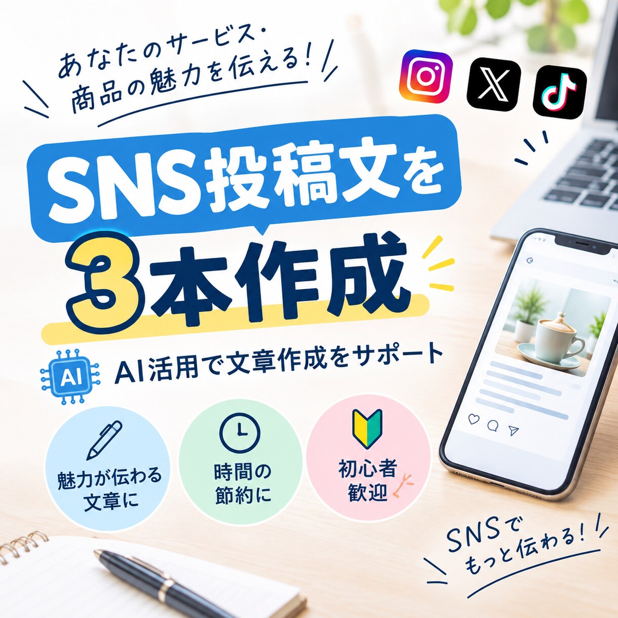 SNS投稿文を3本作成します お店や商品の魅力が伝わる文章を作成します イメージ1