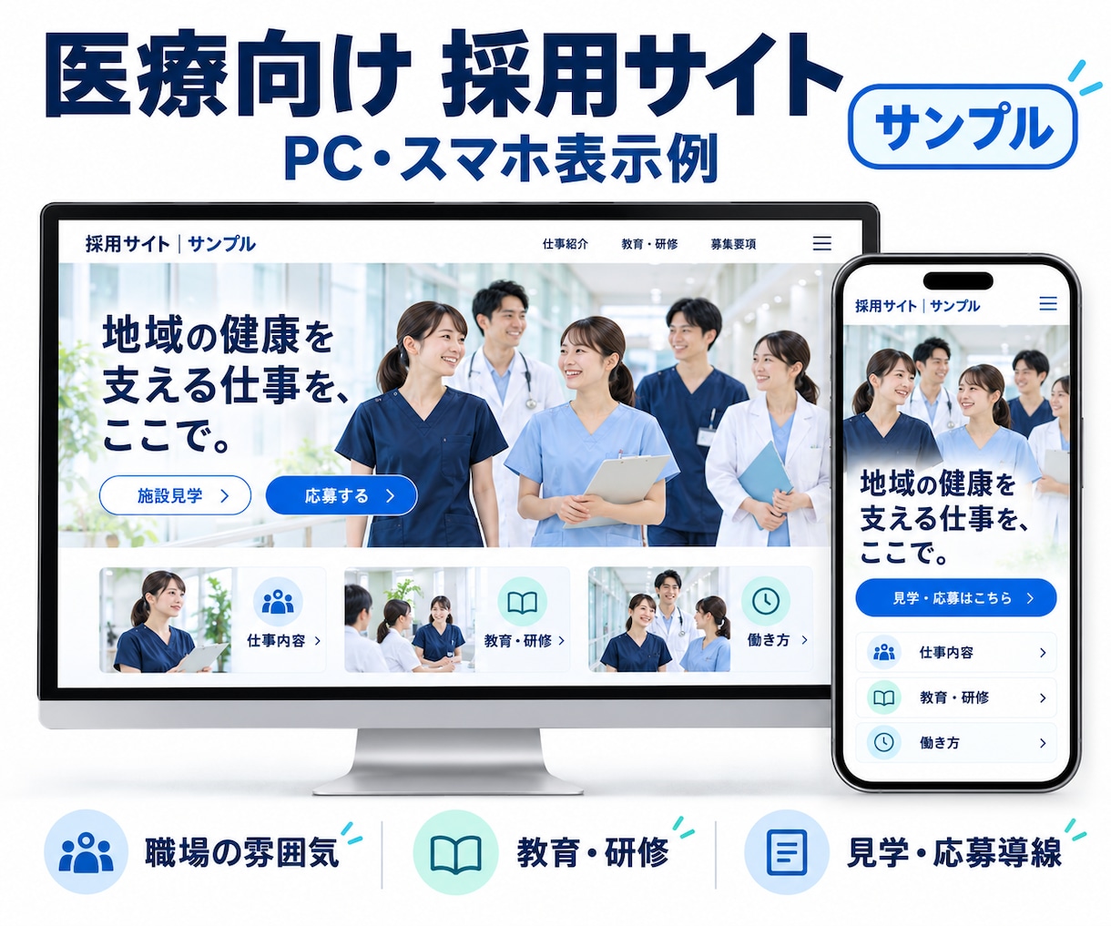 医療・介護・福祉専門の採用サイトを制作します 職場の雰囲気と働き方を伝え、見学・応募しやすい導線を設計 イメージ4