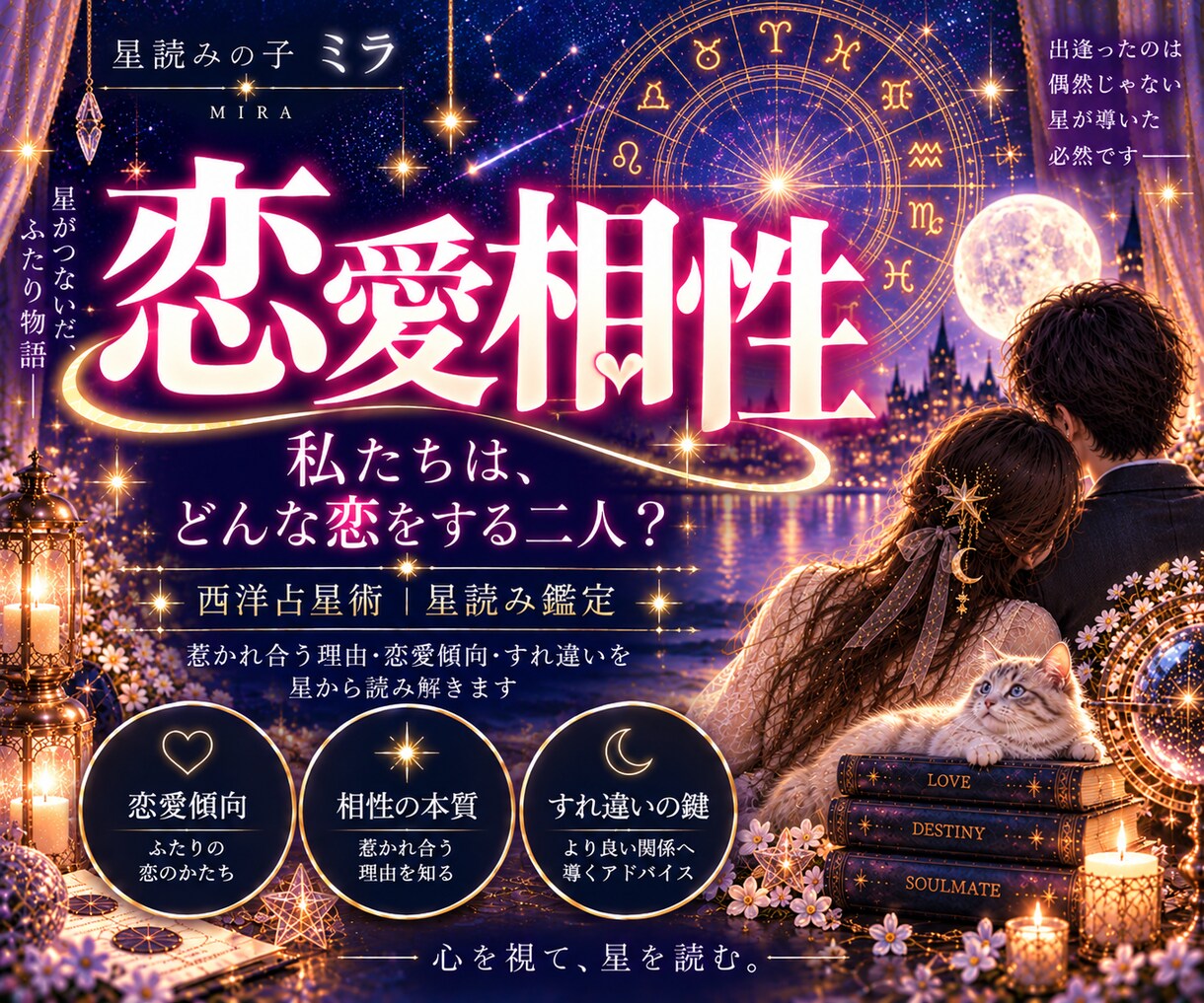 二人の恋愛相性をホロスコープで星読みします ふたりが惹かれ合う理由と恋のかたちを星から優しく読み解きます イメージ1