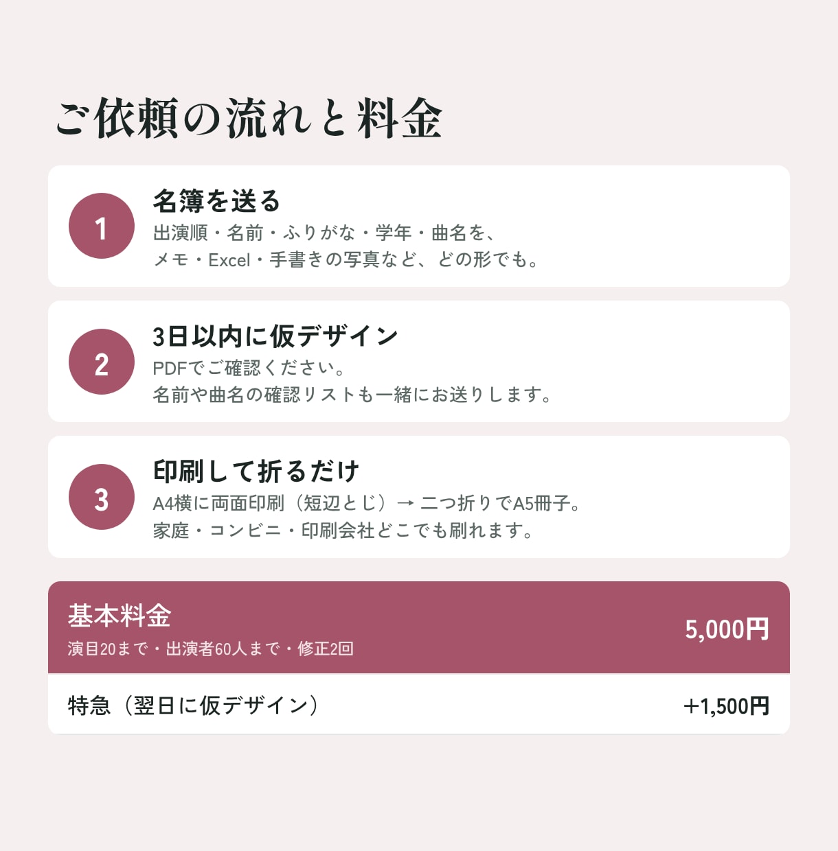 3日納品｜バレエ・ダンス発表会のプログラム作ります 群舞の出演者名も演目ごとに整理。印刷用PDFを5,000円で イメージ3