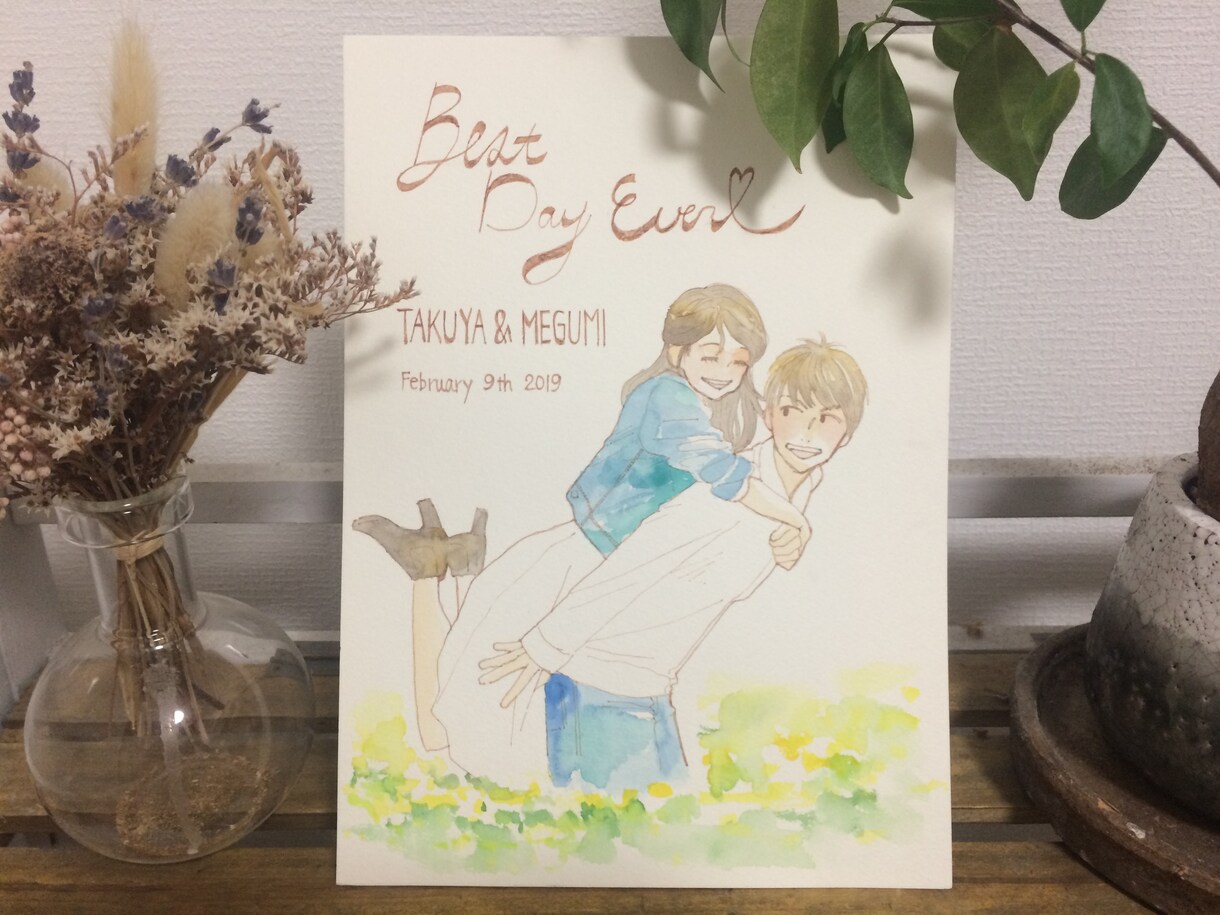 結婚式のウェルカムボード用のイラスト描きます ふんわり透明水彩で素敵あたたかみのある雰囲気に♪ イメージ6