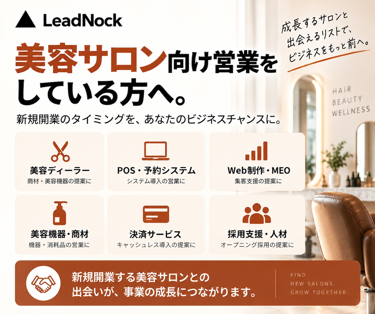 新規開業・開業予定の美容サロンを調査します 開業前の兆候を調査し、他社より早い営業先探しに イメージ5