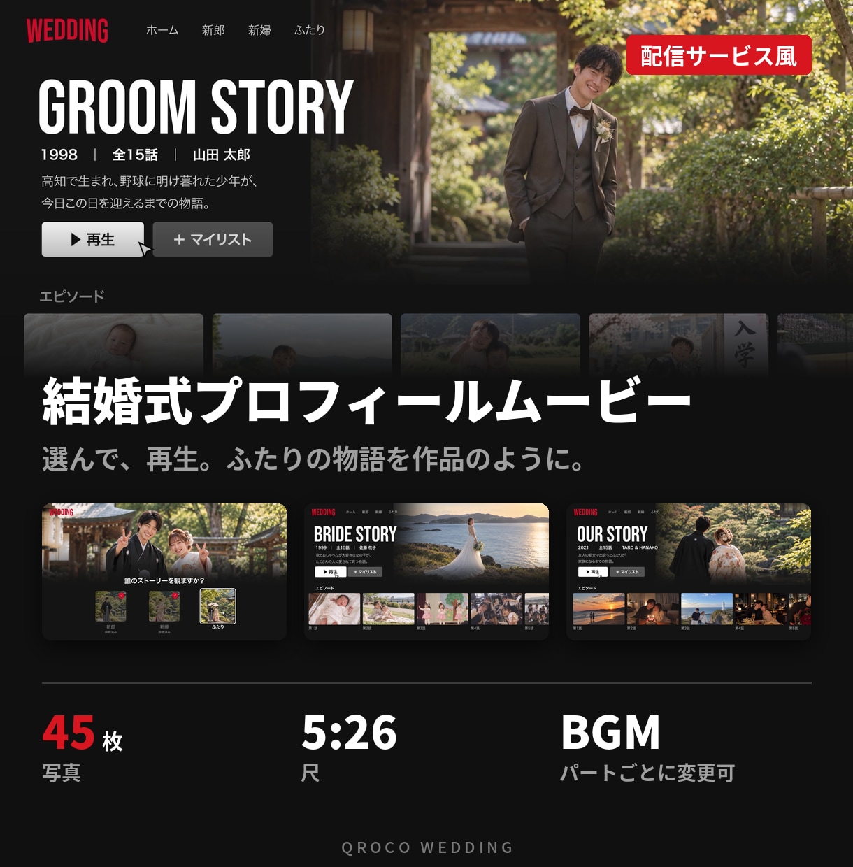 ネットフリックス風のプロフィールムービー作ります 選んで再生。ふたりの物語を作品のように見せる イメージ1