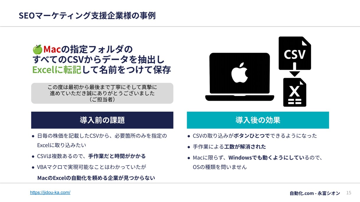 Mac対応★VBAマクロでExcelを自動化します 100件超の実績！医療福祉・工場・小学校等の転記やCSV整形 イメージ2