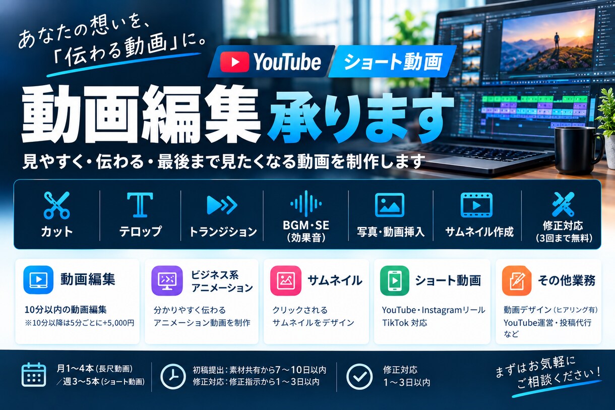 実績500↑丸投げ◎！【初回割引有】動画編集します 長尺・ショート対応！TikTok、YouTubeなど イメージ3