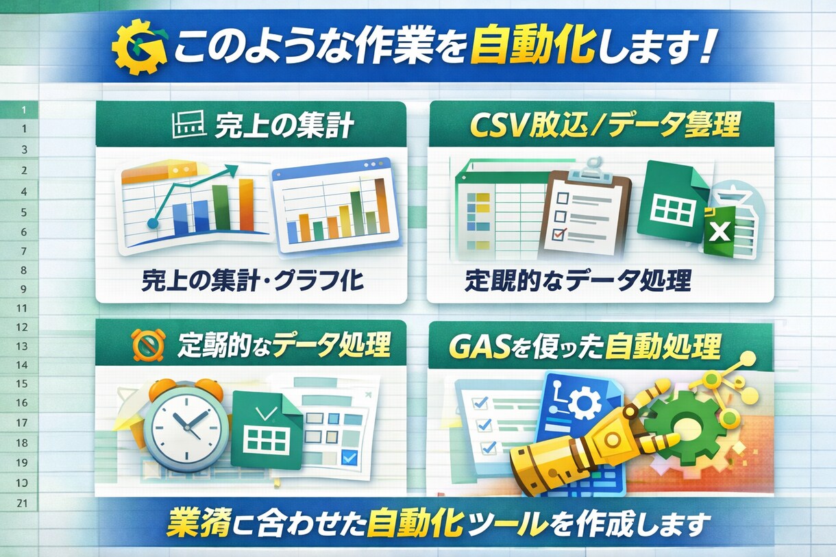 スプレッドシートの作業を自動化・効率化します 毎日/毎月の大変な手作業をボタン1つに自動化！ イメージ3