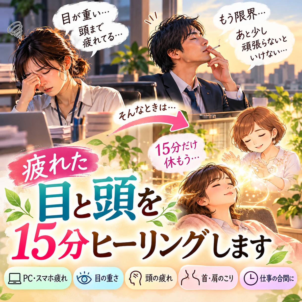 疲れた目と頭を15分ヒーリングします あと少し頑張りたいあなたのリセット時間 イメージ1