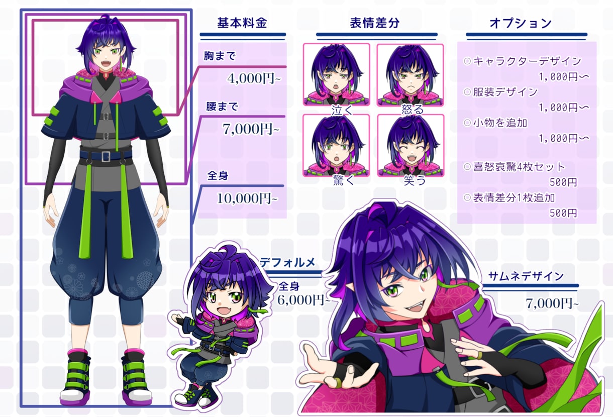 立ち絵 ゲーム キャラデザ＋表情差分4枚ます Vtuber YouTuber ゲーム TRPG IRIAM イメージ9