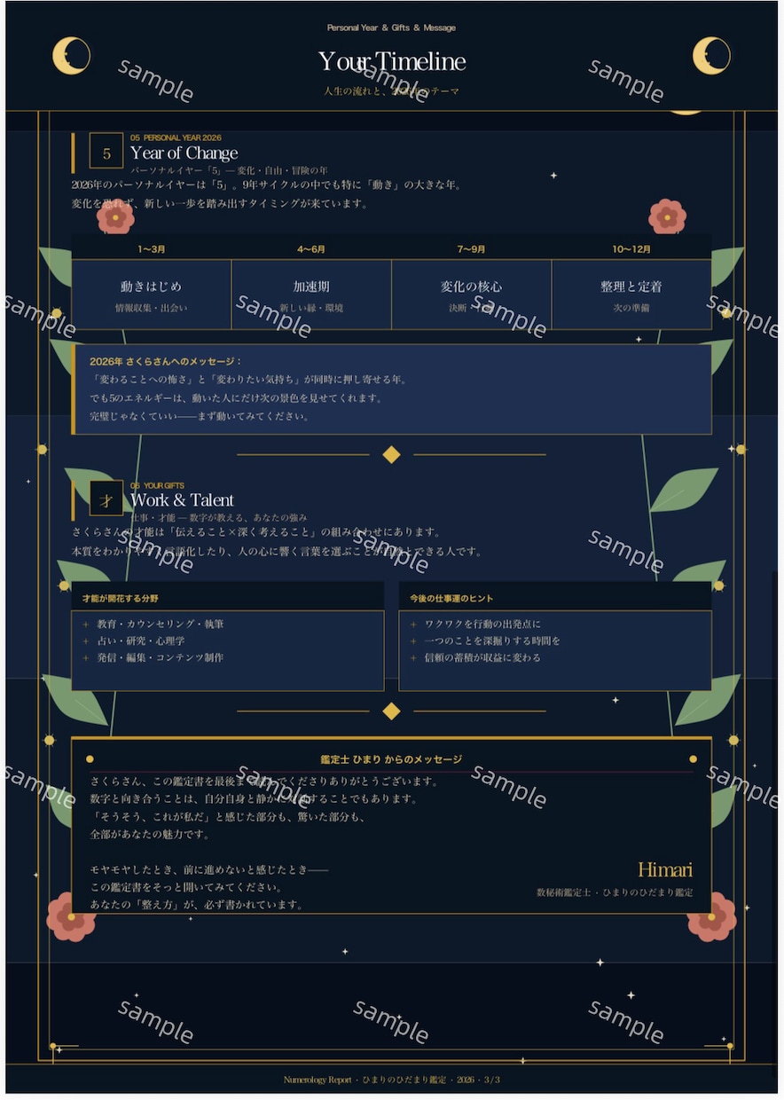 数秘術で才能を紐解き、あなたらしい暮らしを導きます 1000文字超の丁寧な鑑定書。数秘術で心を整えるお手伝いを。 イメージ4