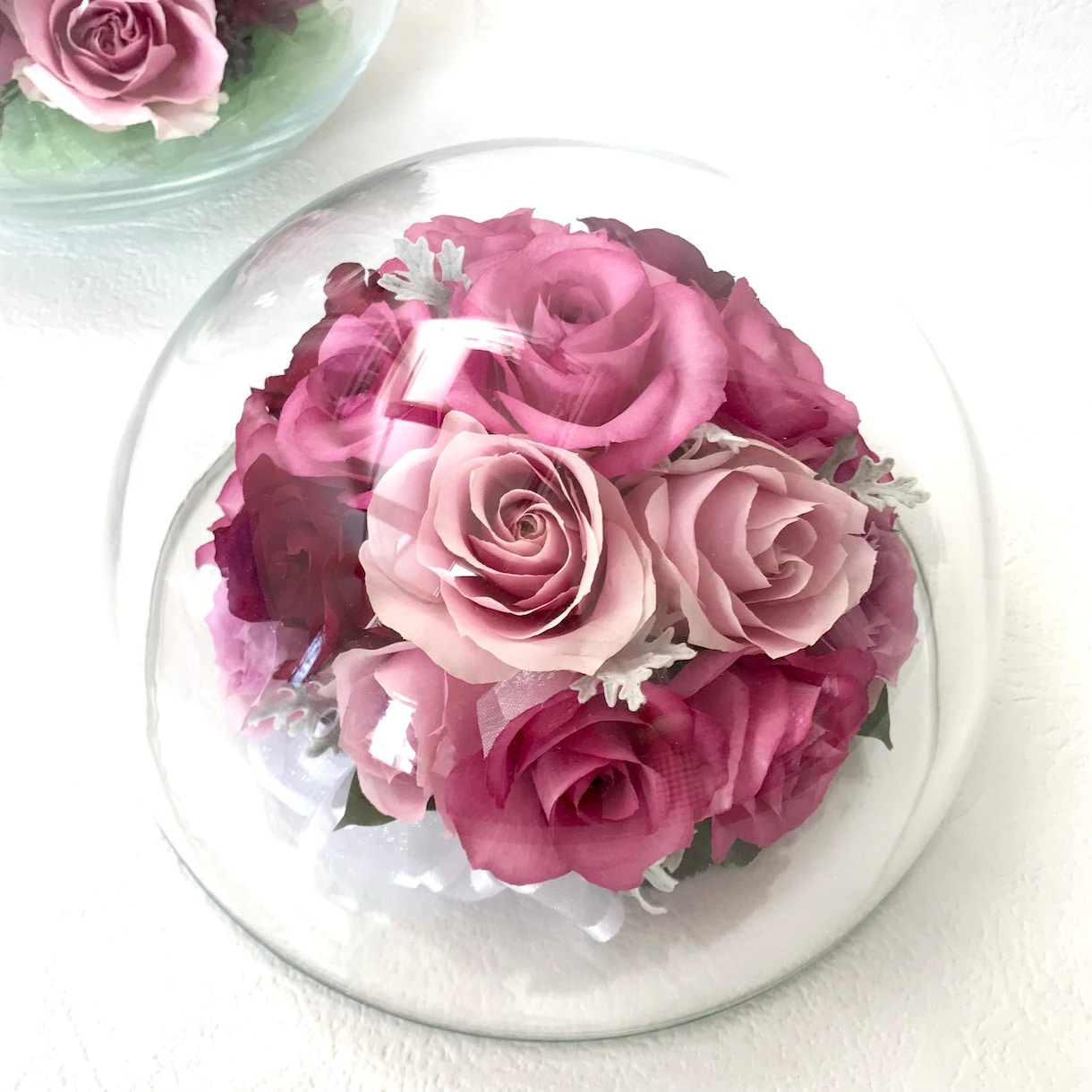 プロポーズの花束　保存　ブーケ　記念の花を残します ガラス製ドーム　特別な日の花を立体的に保存　ドライ加工 イメージ1