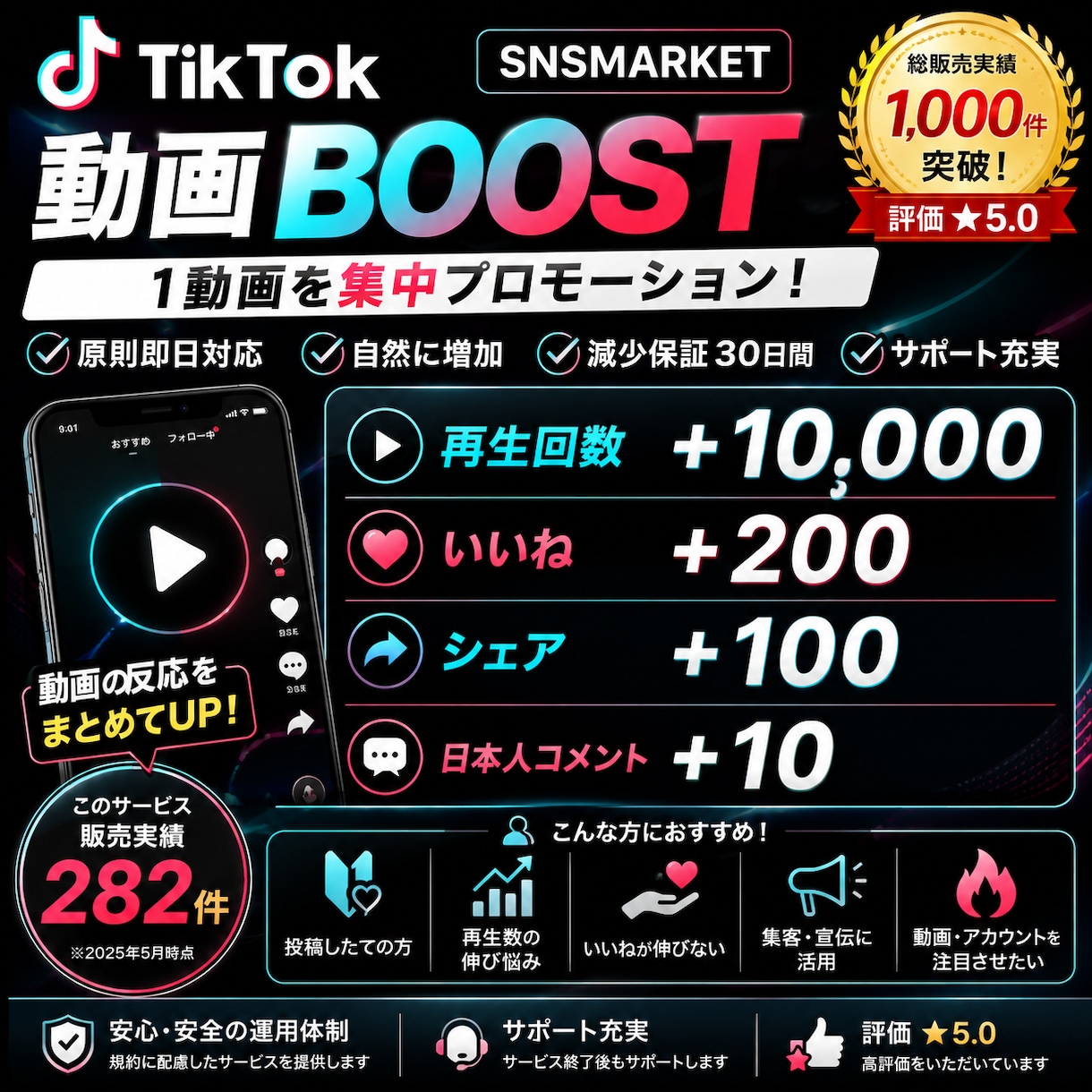 TikTok動画BOOSTします 再生・いいね・シェア・コメントをまとめてBOOST イメージ1