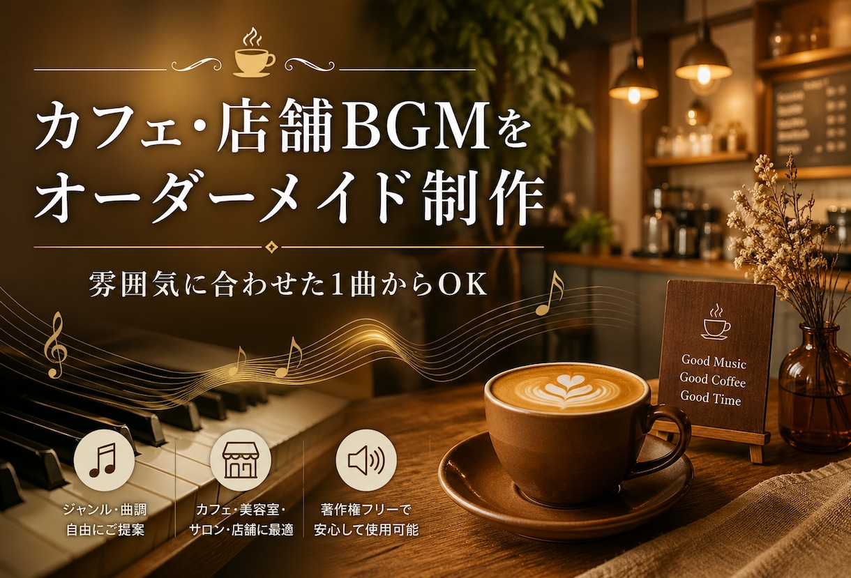 カフェ・店舗向けBGMをオーダーメイドで制作します お店の雰囲気に合うBGMをオーダーメイドで制作。商用OK イメージ1
