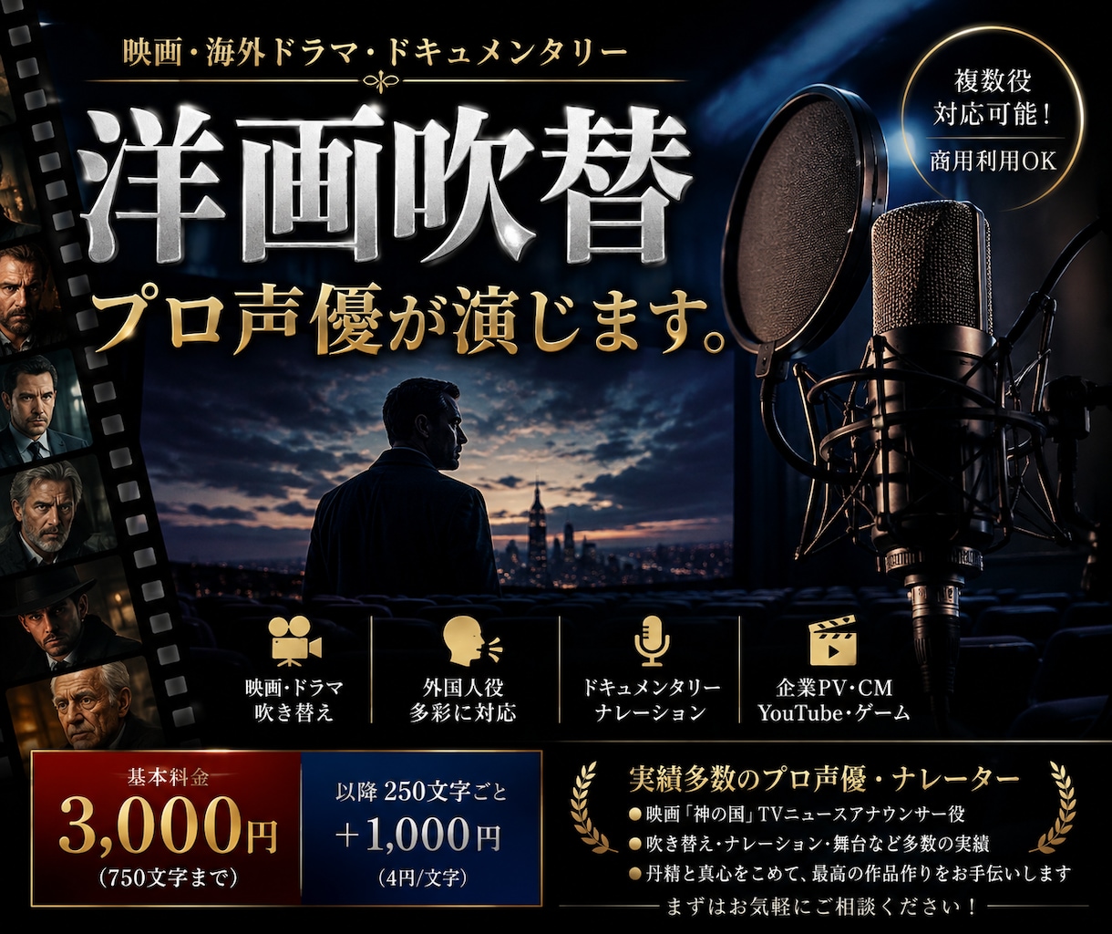 ドキュメンタリーや「洋画吹き替え」声何種もやります 洋画ドラマやドキュメンタリーで出てくる外国人の役やります イメージ1