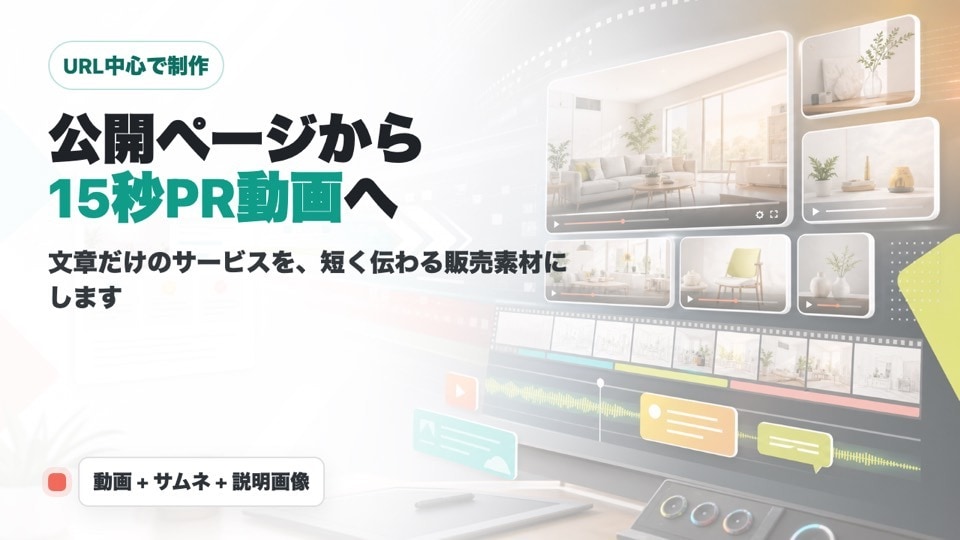 サービス内容が伝わるPR素材を作ります URLから動画・説明画像・短文まで作ります イメージ1