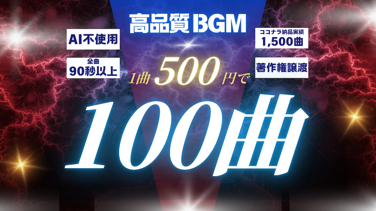 なんと100曲！高品質BGMを超格安で作曲します AI不使用・完全人力制作！1曲500円・全曲90秒以上を保証 イメージ1