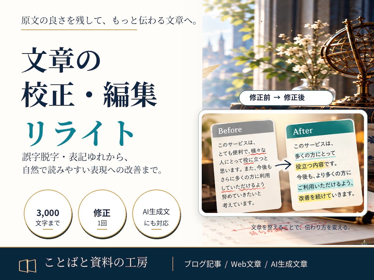 文章の校正・リライトを丁寧に行います AI生成文にも対応！自然で読みやすい文章へ イメージ1