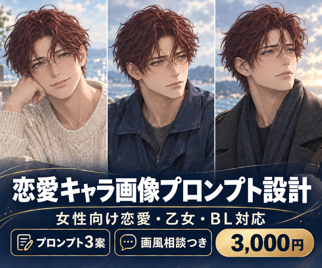 恋愛キャラの画像生成プロンプトを設計します 女性向け作品専用｜画風相談とプロンプト3案つき イメージ1