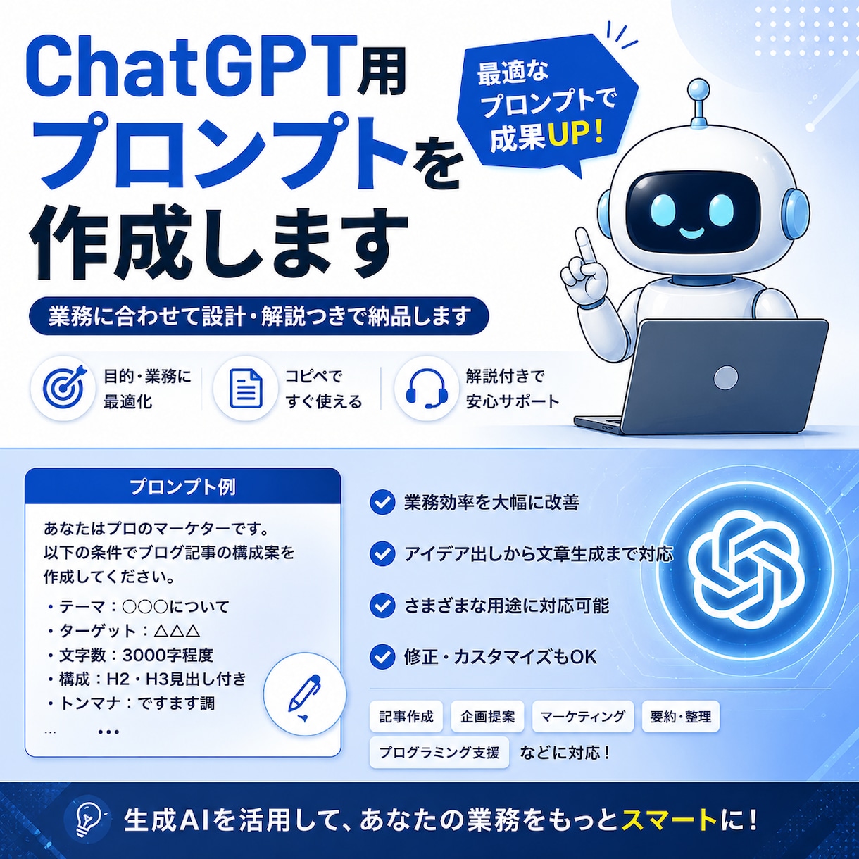 ChatGPT用プロンプトを作成します 業務に合わせて設計・解説つきで納品します イメージ1