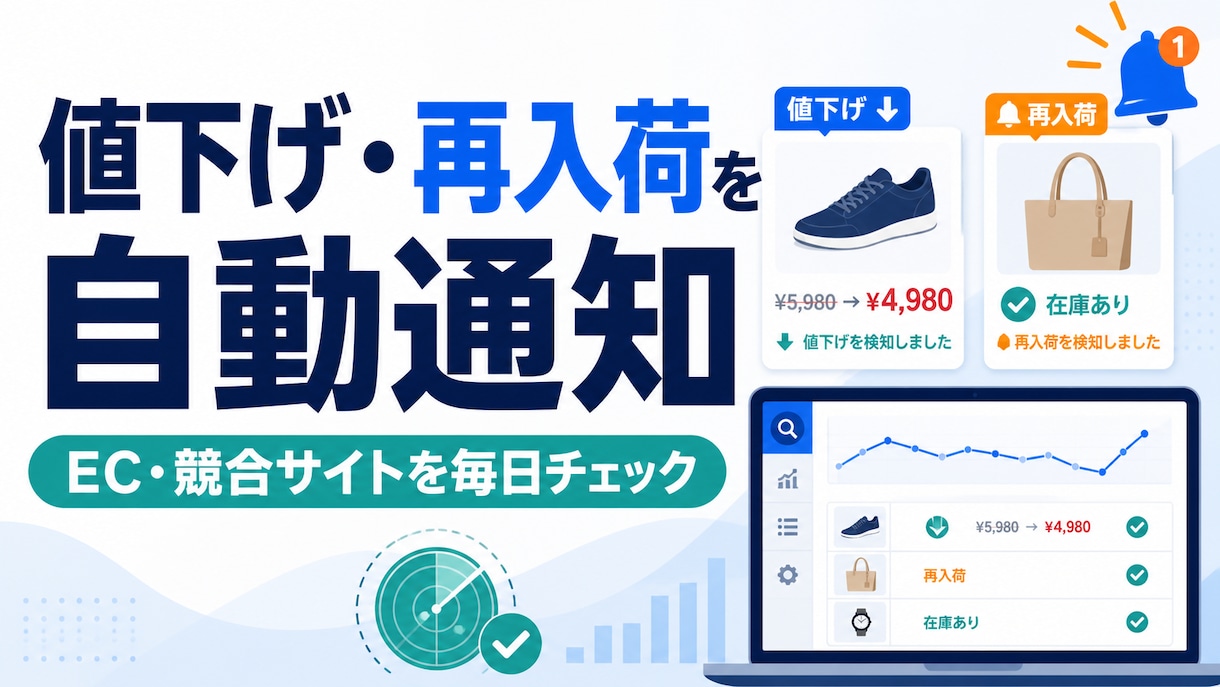 EC・競合サイトの価格・在庫を自動監視します EC・競合サイトの価格・在庫を毎日チェック イメージ1