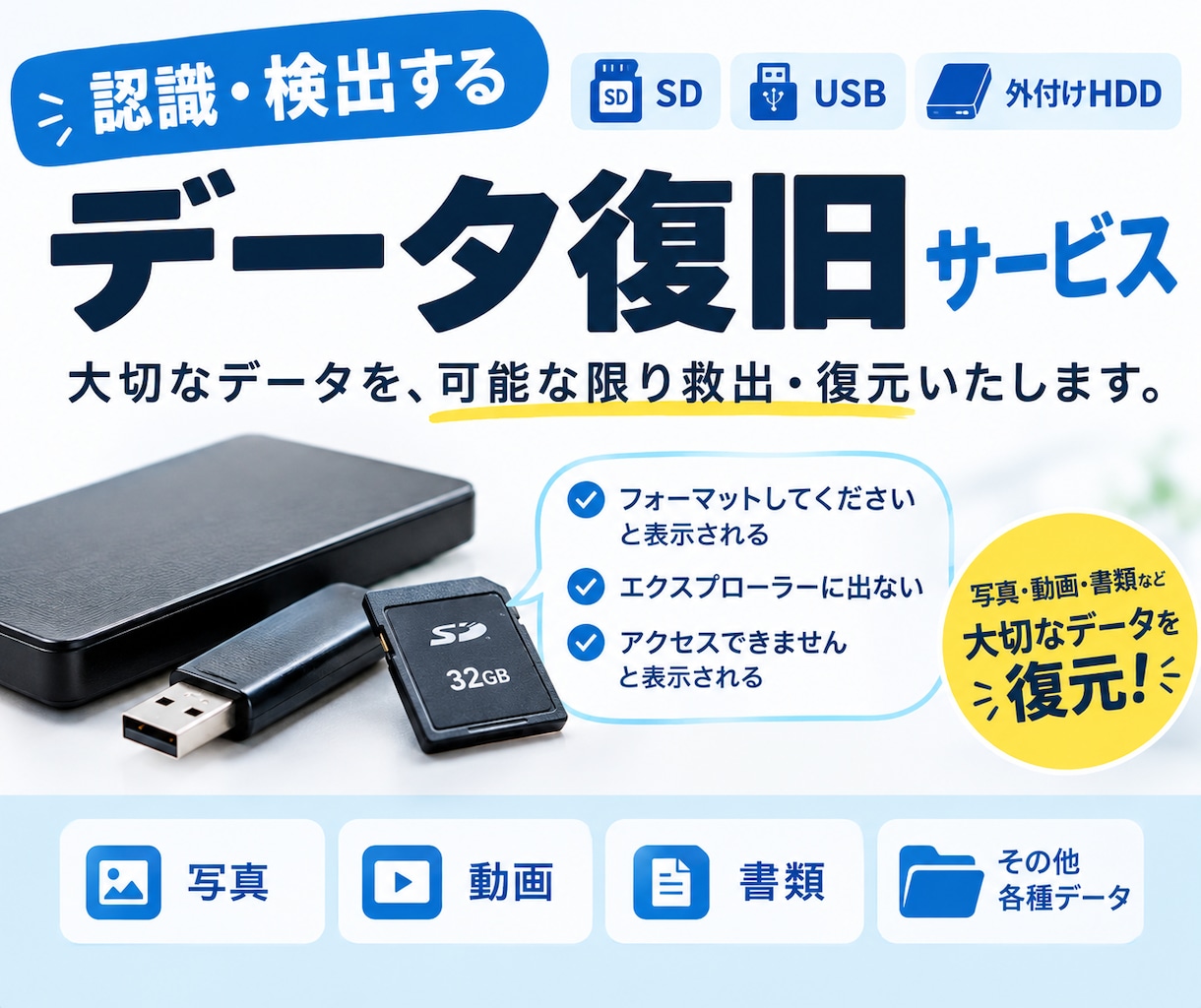 SDカード・USB・HDDのデータ復旧しますます 消してしまった・開けない！そんなデータ復旧します。 イメージ1