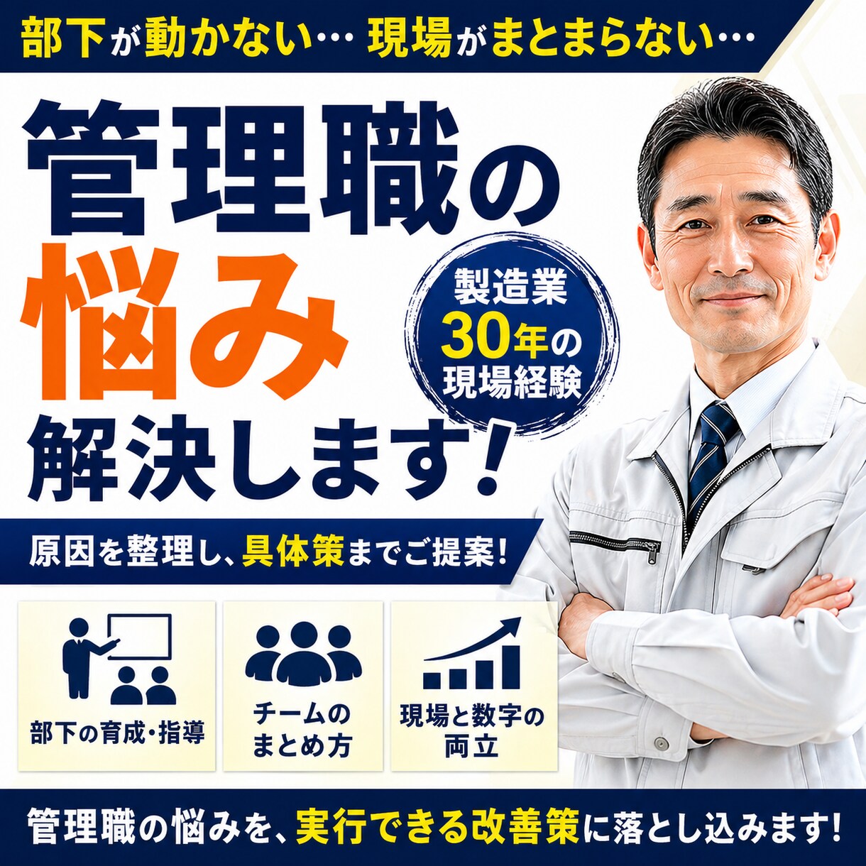 製造業の管理職の悩み（部下・現場・数字）解決します 部下が動かない、現場がまとまらない悩みの『具現化』支援します イメージ1