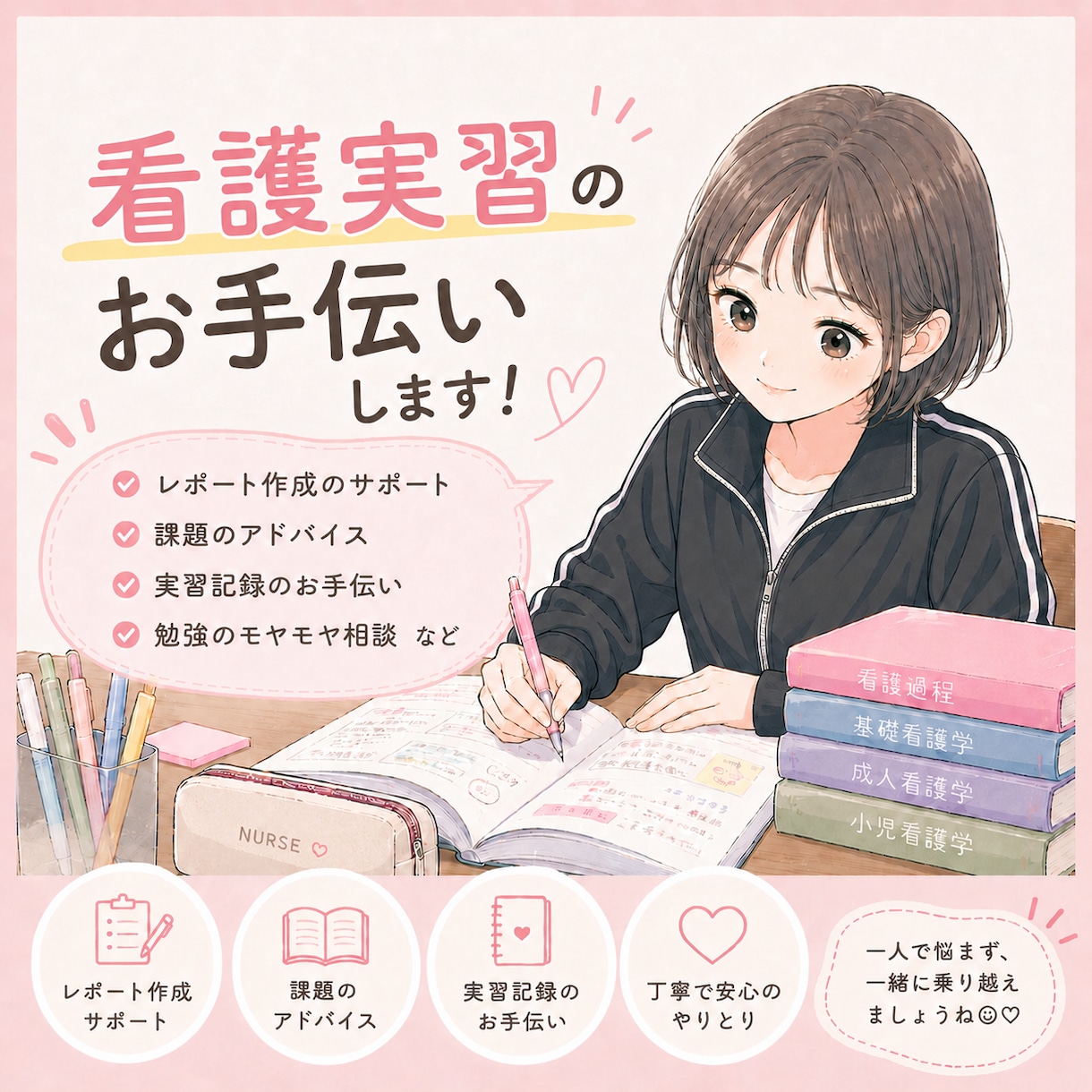 看護学生の看護計画などの記録の整理をします アセスメント・関連図・看護計画の“考え方”をサポートします。 イメージ1