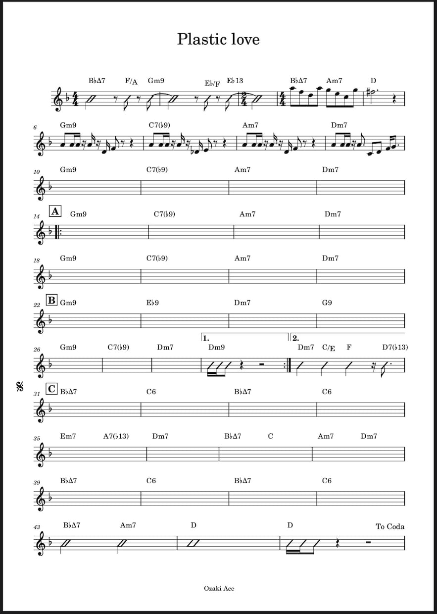 コード譜 マスタリズム譜書きます ライブバージョン譜面、移調譜、オリジナル曲の譜面も書きます イメージ1