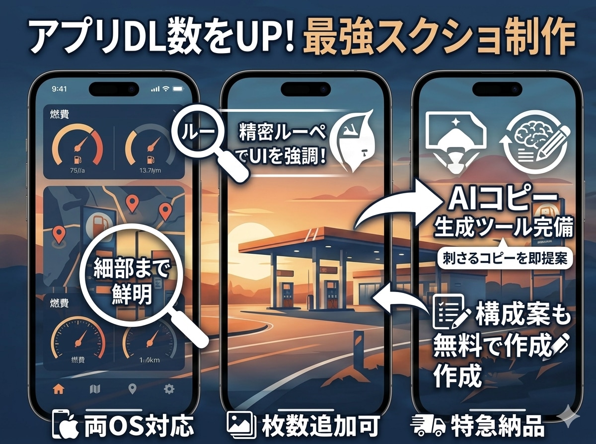 独自ツールで申請用アプリスクショを作ります 現役開発者の独自ツールでストア映えする高品質なスクショを制作 イメージ1