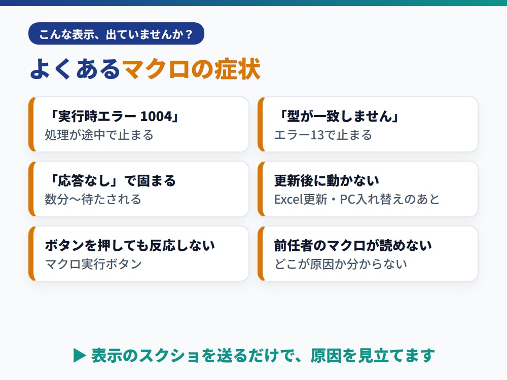動かなくなったExcelマクロのエラーを修理します 実行時エラー・前任者不在OK 原因は無料で診断します イメージ4