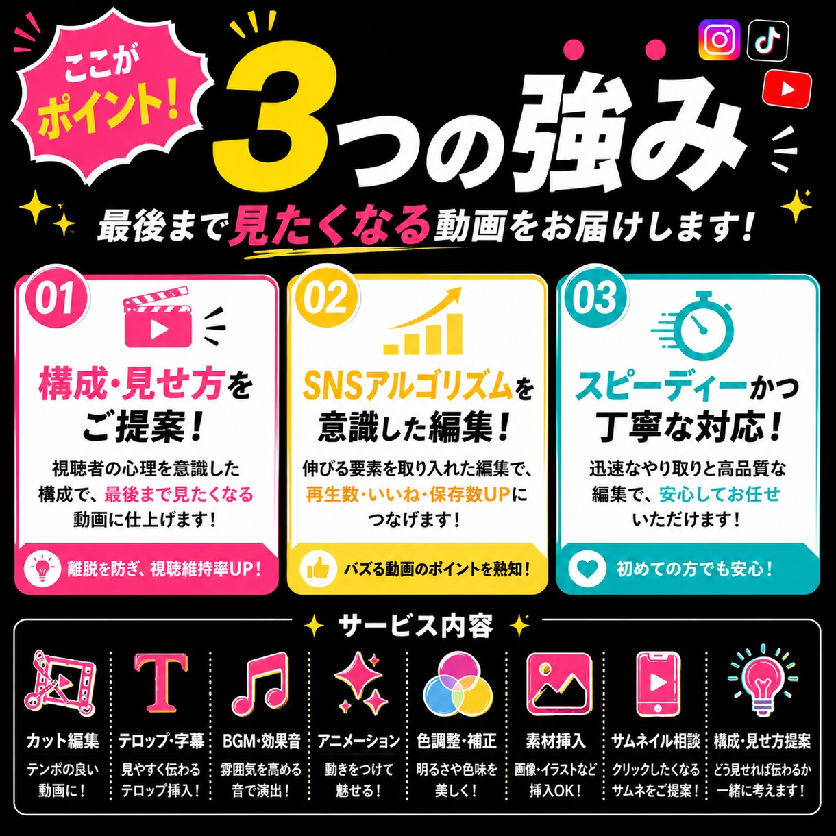 スクロールを止めるショート動画を制作します 視聴維持率を意識し、構成・演出・見せ方までご提案します イメージ2
