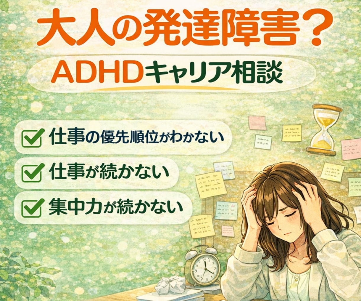 大人の発達障害？ADHD？働きづらさの相談のります 優先順位がつけられない・仕事が続かない・集中力が続かない イメージ1