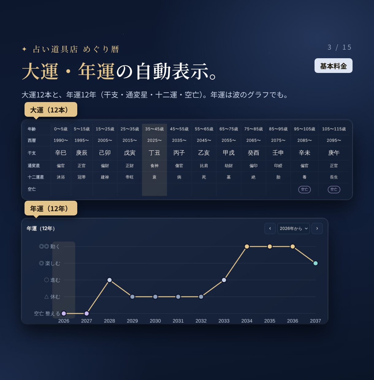 四柱推命の命式表と鑑定書を作るツールを提供します Excel不要・開くだけ。位相法・特殊星・守護神まで一画面で イメージ3