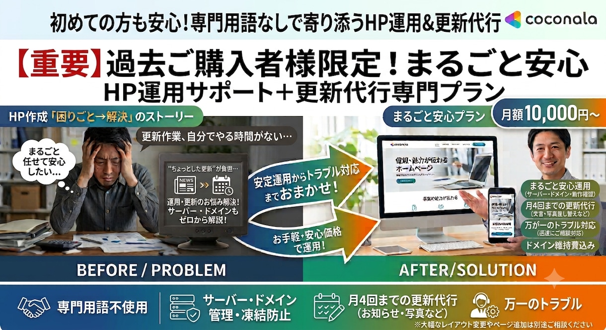 HP制作依頼者様専用　保守+更新代行します 更新もお任せ。月4回まで、公開後の運用も丸ごとサポートします イメージ1