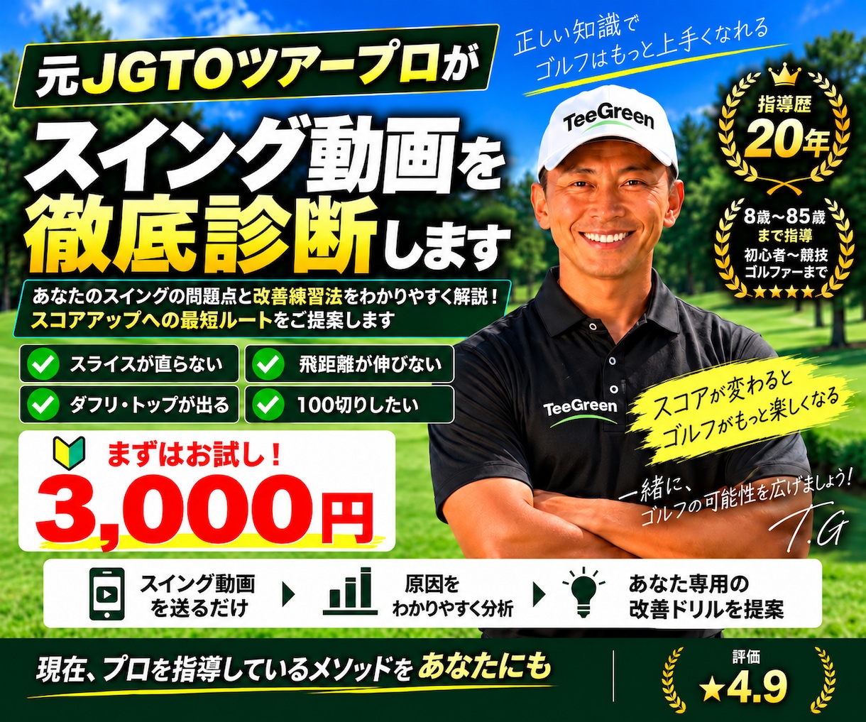 元ツアープロがゴルフスイングを動画診断します ミスの原因を特定！あなた専用の改善練習法を提案 イメージ1
