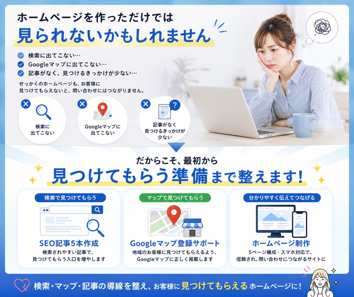 ワードプレスのHP制作＋検索対策まで対応します 開業をブーストします！ホームページ制作の一歩先へ イメージ3