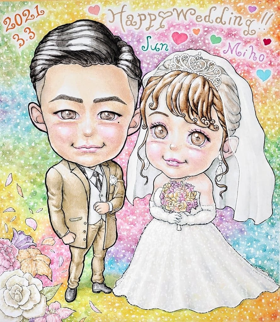 お二人の特別な記念にウエルカムボードを制作致します 幸せに溢れた温かく明るい絵で一生形に残る思い出をイラストに☆ イメージ7