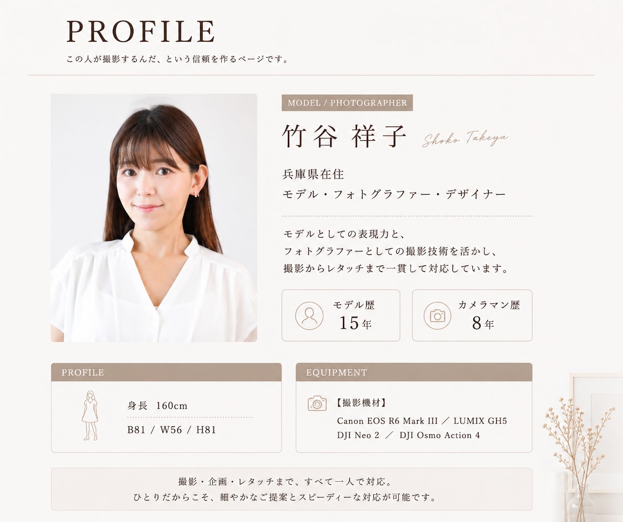 プロモデルが高品質な商品撮影をします モデル本人が撮影まで行い、プロ品質をリーズナブルに イメージ9