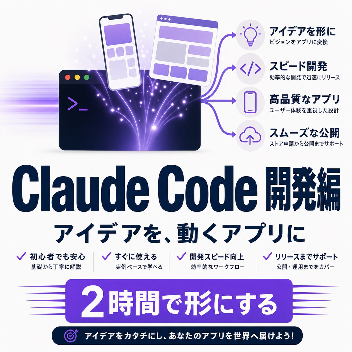 本格!ClaudeCodeアプリ開発編2h教えます 作りたいアプリを2時間で企画から動くところまで一緒に進めます イメージ1
