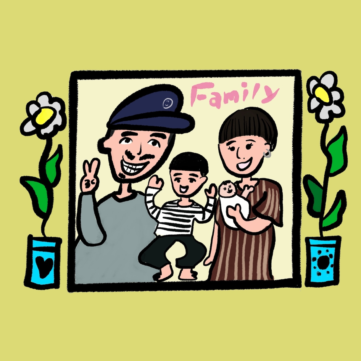 家族の似顔絵かきます ポップでシュールな似顔絵〜カラフルが好きです！ イメージ3