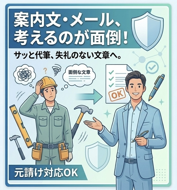 職人　個人事業主向け　面倒な文章、代わりに作ります やり取りがラクになる文章、サッと作ります イメージ1