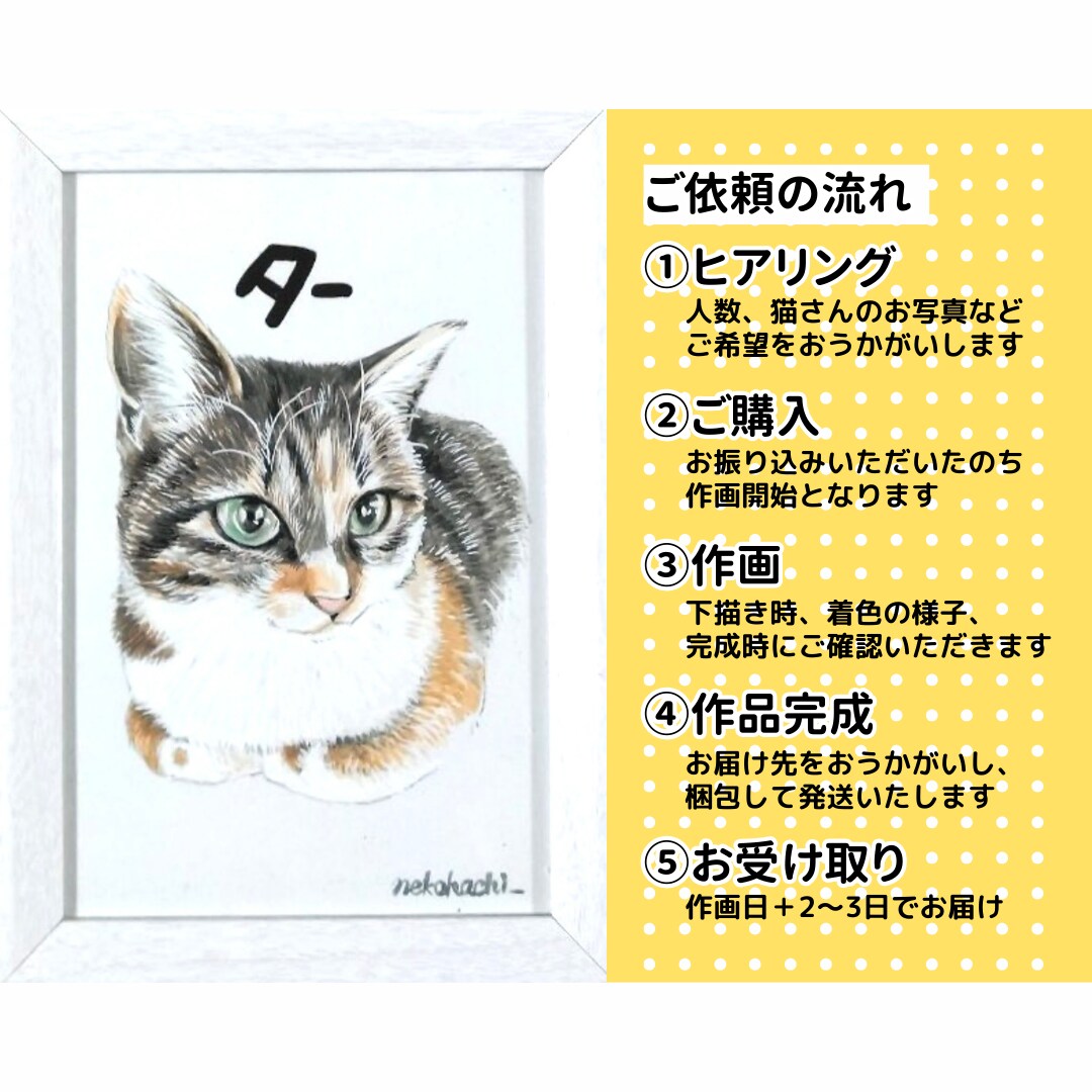 原画郵送！かわいい猫さんやペットの似顔絵描きます ハガキサイズ送料無料／イラスト／肖像画／額縁／うちの子／絵画 イメージ4
