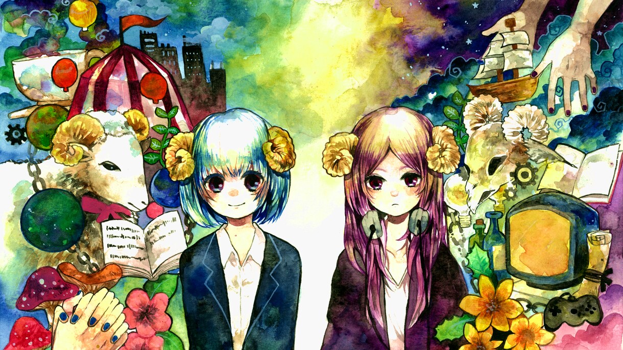 色鮮やかな水彩イラスト描きます 個人観賞用、アイコン、同人誌表紙等に イメージ1