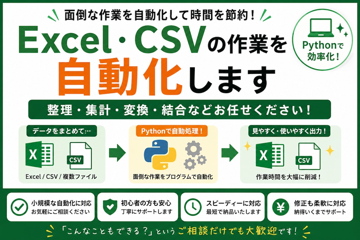 Excel・CSVの面倒な作業を自動化します Excel・CSVの面倒な作業を自動化します イメージ1