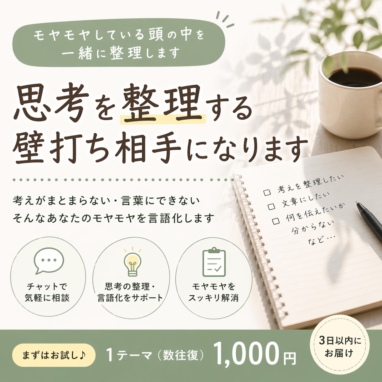 思考を整理する壁打ち相手になります 頭の中をそのまま言語化します。 イメージ1