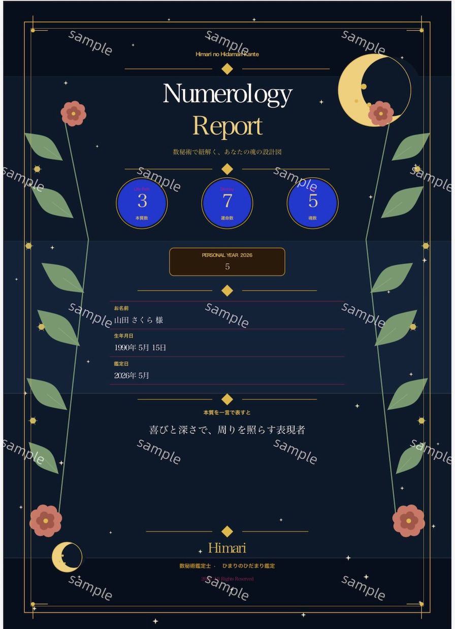 数秘術で才能を紐解き、あなたらしい暮らしを導きます 1000文字超の丁寧な鑑定書。数秘術で心を整えるお手伝いを。 イメージ1