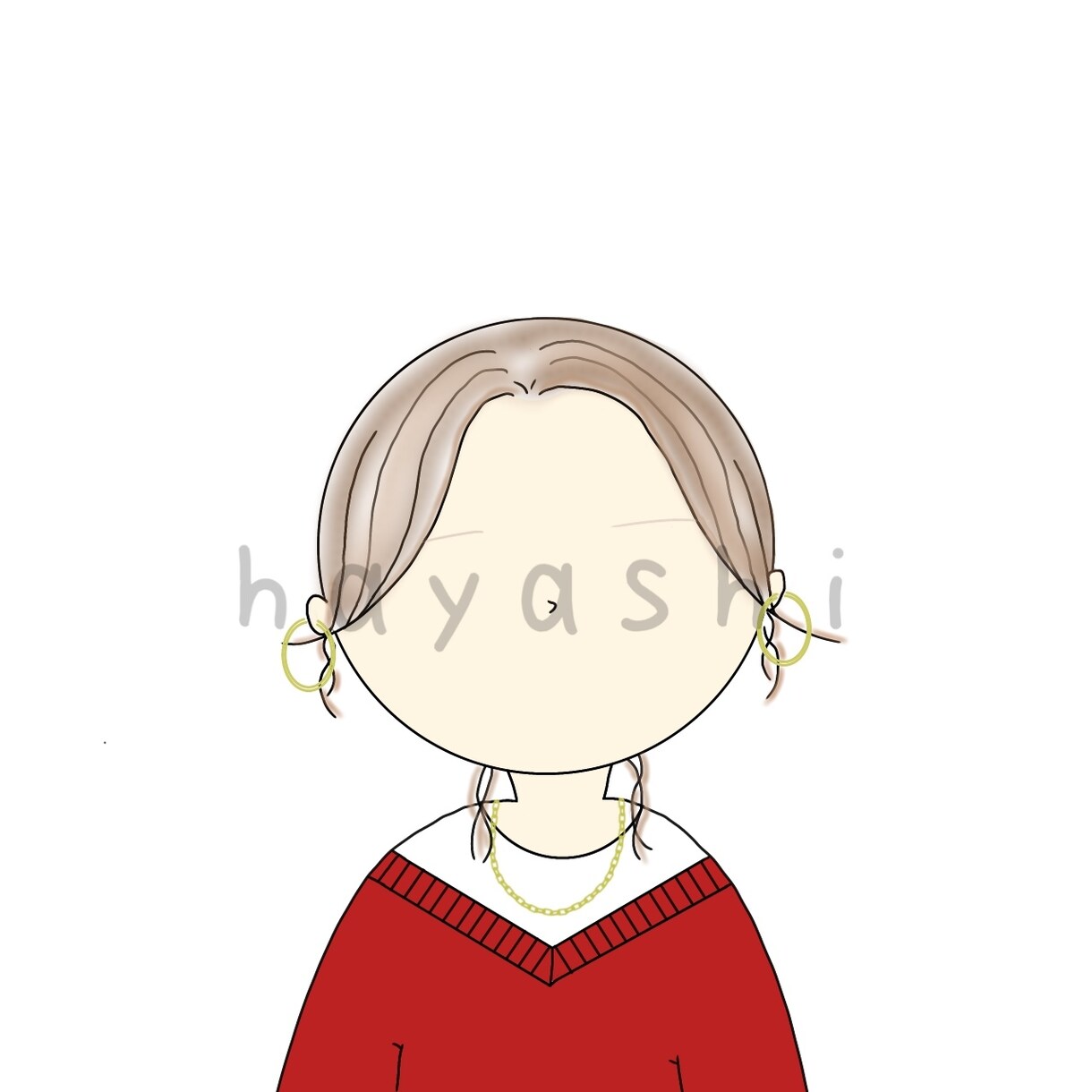 丸い輪郭のシンプルな絵で、目は描かずに表現します 輪郭は丸が基本です。横顔でも正面でも対応可能です。 イメージ1