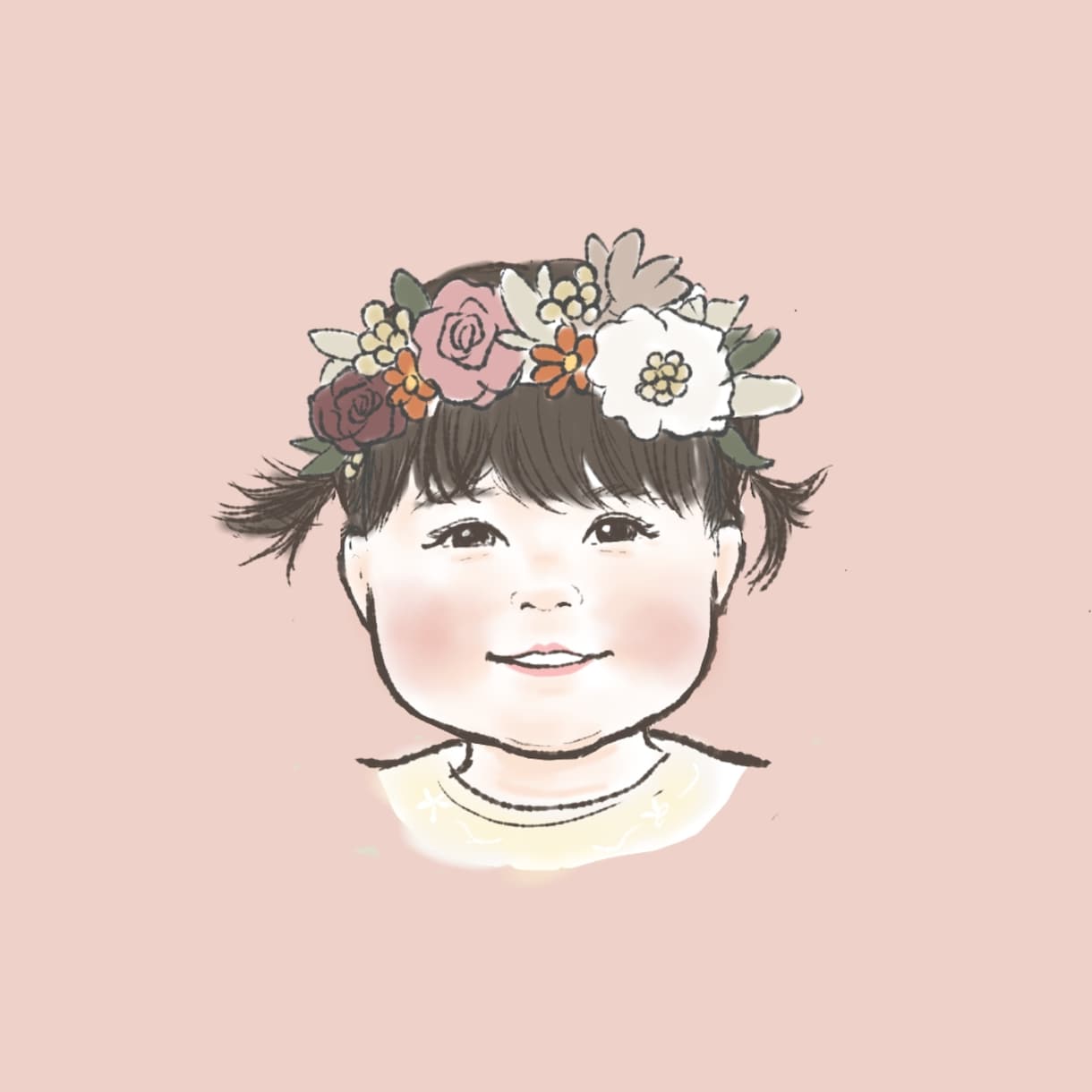 お花のかんむりを載せた可愛い似顔絵お描きします アイコンにおすすめ♪背景色が選べる◎お子さんペット家族に！ イメージ4