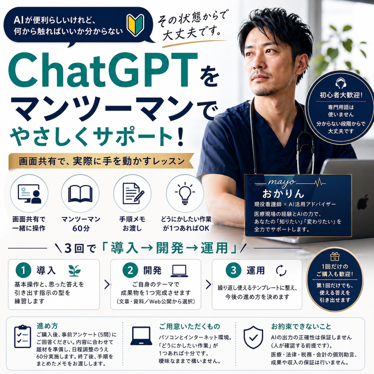 初心者歓迎！業務に応じAI活用を具体的に支援します AIチャット相談からアプリ作りまでレベルに応じて対応！ イメージ1