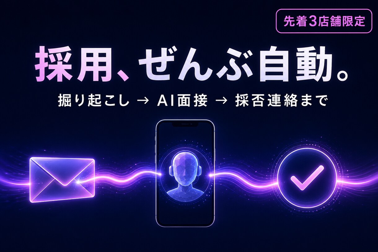 AI面接と掘り起こしで採用を丸ごと自動化します 応募直後の対応・選考・過去応募者の再アプローチまで一気通貫。 イメージ1