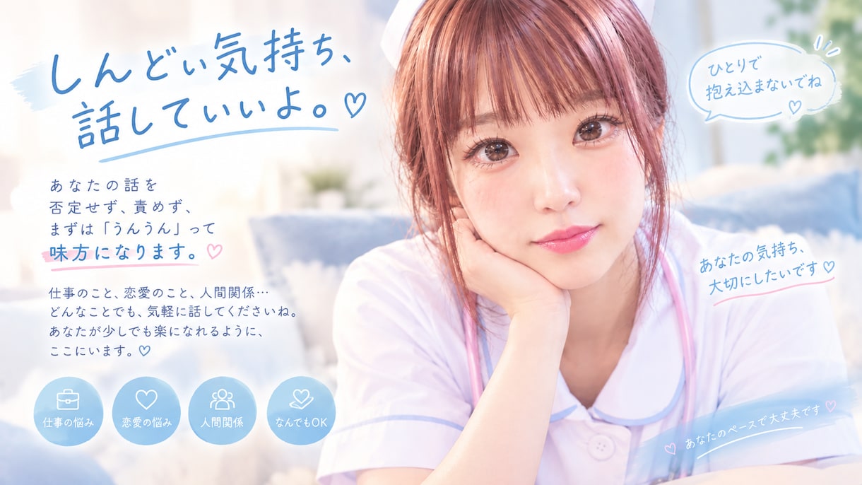 男性限定♡誰にも言えないお話、お悩み聞きます お悩みやストレス解消に。お友達、恋人のようにお話聞きます イメージ1